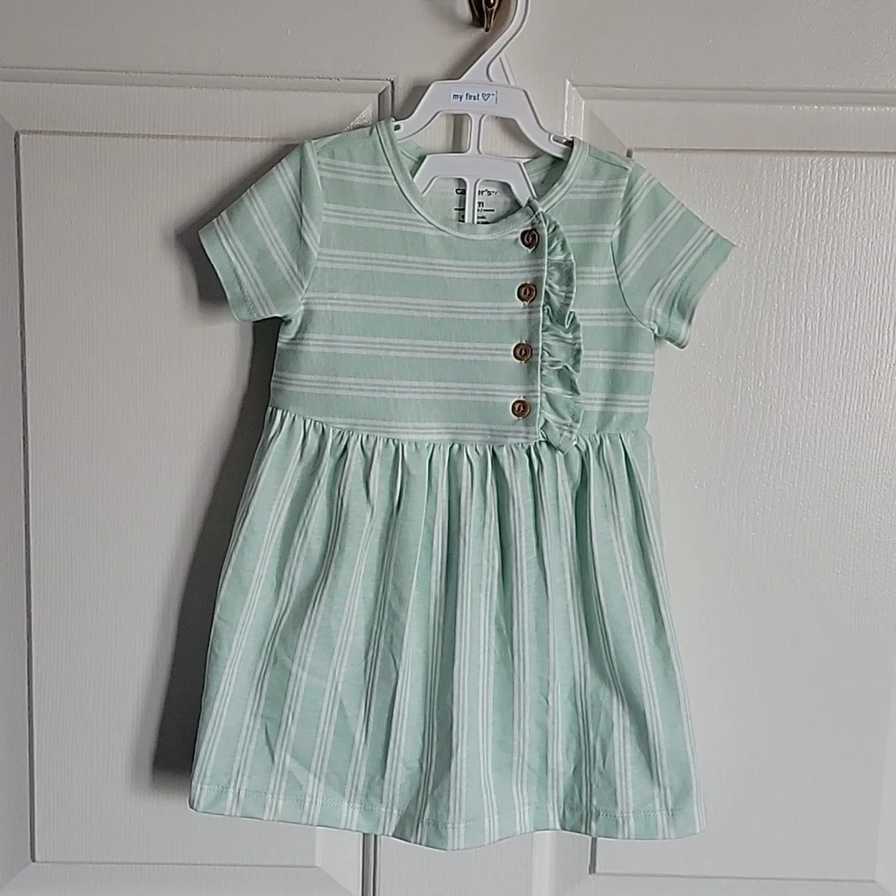 Carter's little girls dress, NWT, 18 months, mint green and white striped.